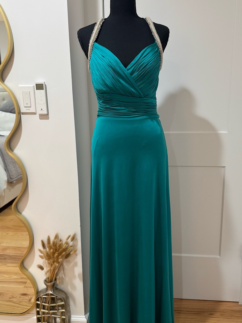 Calvin Klein Teal Green Ruched Bodice Maxi Dress Size 2
